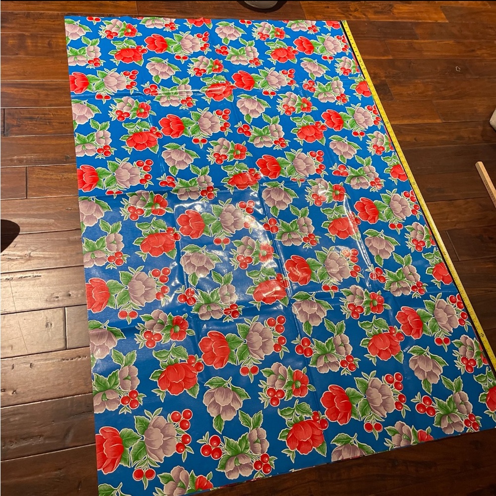 Oil cloth coated canvas poppy blue tablecloth